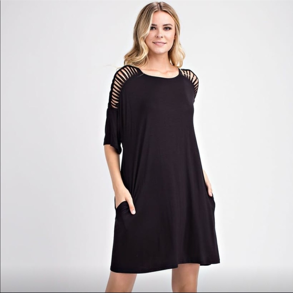 LATTICE CUTOUT SHOULDER DRESS